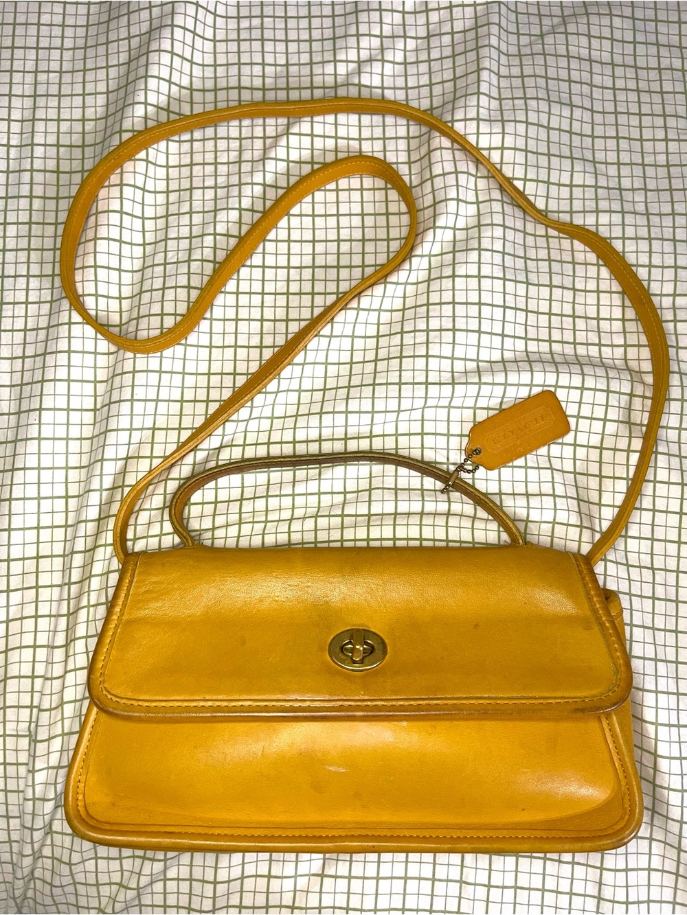 RARE Vintage Coach Mustard Geometric Convertible Clutch Bag